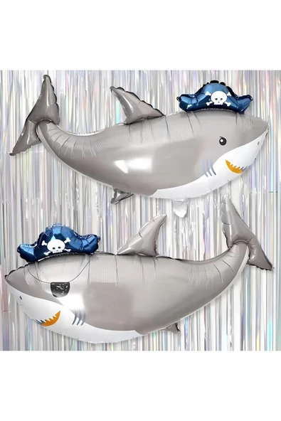 Korsan Köpek Balığı Balon Set Pirate Shark Tema Doğum Günü Balon - Resim 5