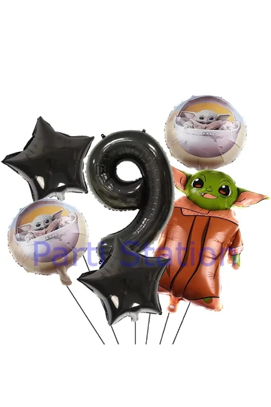 Star Wars Yoda 1 Yaş Siyah Rakam Balon Set Yıldız Savaşları Yoda Konsept Doğum Günü Balon Set ürün görseli