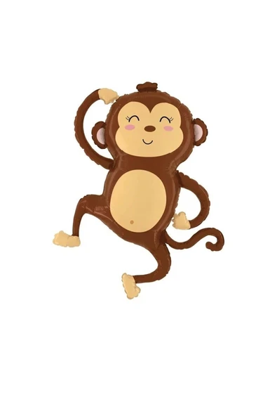 Safari Maymun Balon 4 Yaş Balon Set Safari Konsept Sevimli Maymun Balon ve Gold Renk Rakam Balon - Resim 3