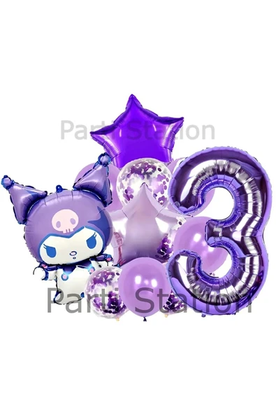 Sanrio Kuromi 3 Yaş Mor Balon Set Anime Hello Kitty Kuromi Konsept Doğum Günü Balon Set