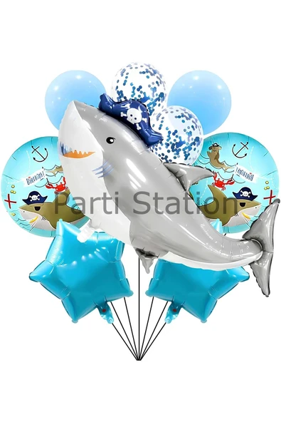 Korsan Köpek Balığı Balon Set Korsan Shark Tema Doğum Günü Folyo Balon Set ürün görseli