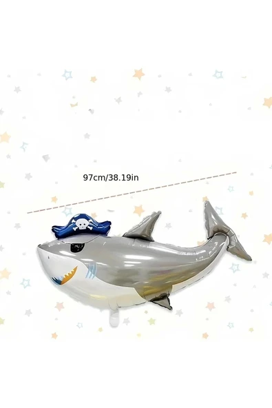 Korsan Köpek Balığı Konsept Balon Set Korsan Shark Konsept Doğum Günü Folyo Balon Set - Resim 4
