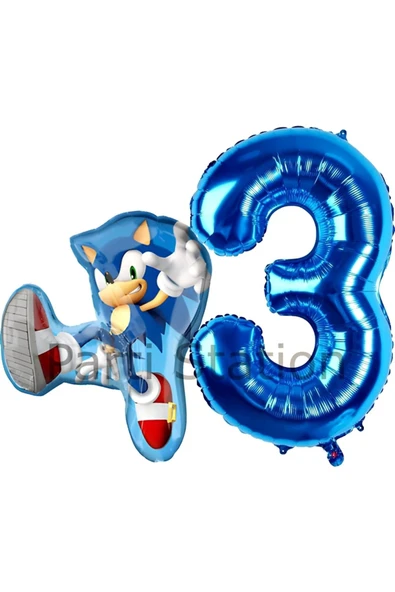 Tilki Sonic ve Lacivert Rakam Balon 3 Yaş Balon Set Tilki Sonic Boom Konsept Doğum Günü Balon Set ürün görseli