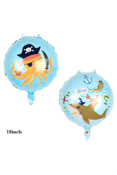 Korsan Köpek Balığı Balon Set Pirate Shark Tema Doğum Günü Balon - Resim 6
