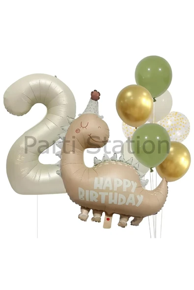 Retro Dinozor 1 Yaş Balon Set Bohem Renkler Dinozor Tema Doğum Günü Balon Retro Balon Set ürün görseli