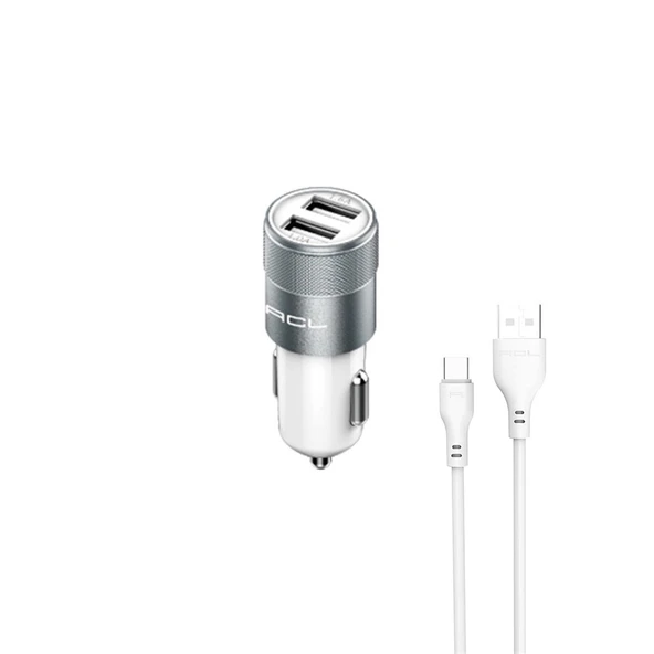 2.1A 10 Watt 2 x USB 1 Mt Type-C Kablo Araç İçi Şarj AC38