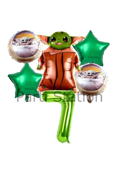 Star Wars Yoda 7 Yaş Yeşil Rakam Balon Set Yıldız Savaşları Yoda Konsept Doğum Günü Balon Set