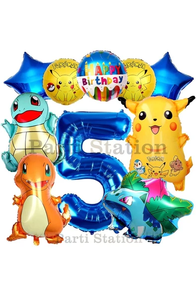 Pokemon Konsept 5 Yaş Doğum Günü Balon Set Pokemon Pikachu Bulbasaur Charmander Squirtle Balon