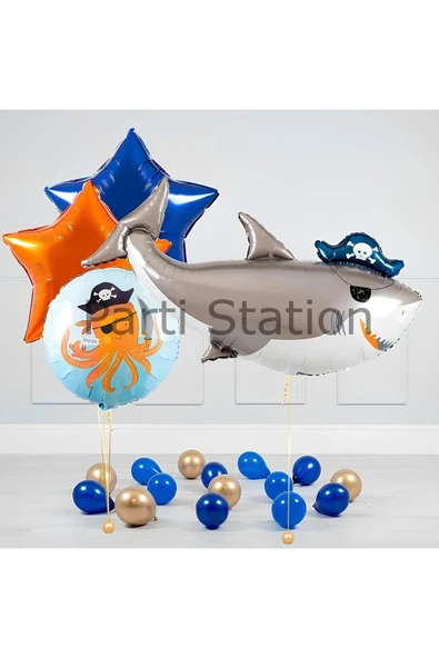 Korsan Köpek Balığı Balon Set Pirate Shark Tema Doğum Günü Balon ürün görseli