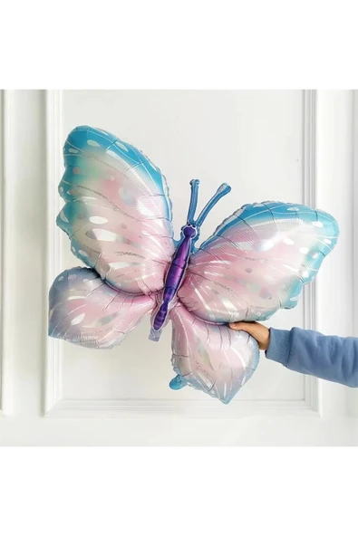 Mavi Pembe  Kelebek 7 Yaş Mor Rakam Balon Set Kelebek Konsept Doğum Günü Balon Set - Resim 2