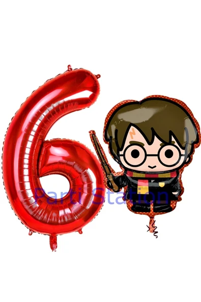 Harry Potter 6 Yaş Kırmızı Renk Rakam Balon Set Harry Potter Hogwarts Konsept Doğum Günü Balon Set ürün görseli