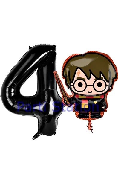 Harry Potter 4 Yaş Siyah Renk Rakam Balon Set Harry Potter Hogwarts Konsept Doğum Günü Balon Set