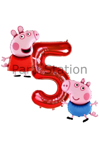 Peppa Pig Konsept 5 Yaş Balon Set Pembe Domuz Peppa Pig George Tema Doğum Günü Folyo Balon Set