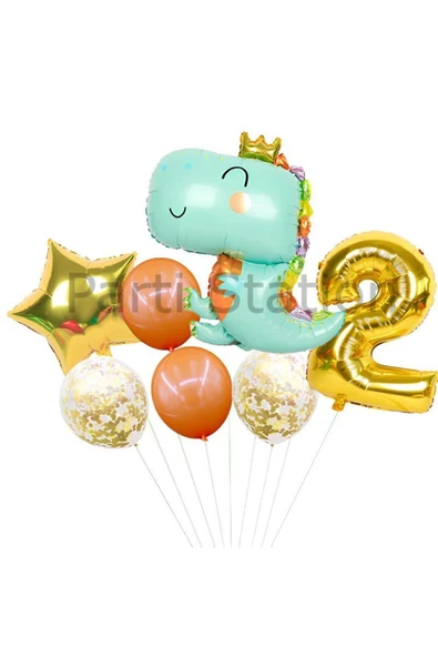 Sevimli Yeşil Dinozor Konsept 2 Yaş Balon Set Jurassic Dinozor Tema Doğum Günü Folyo Balon Set