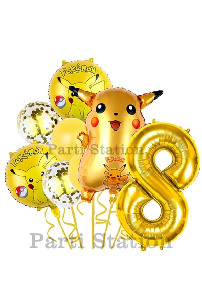 Pokemon Pikachu Konsept 8 Yaş Doğum Günü Balon Set Pokemon Pikaçu Folyo Balon Set