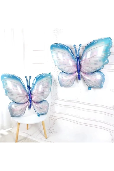 Pembe Mavi Kelebek ve Mavi Rakam Balon 5 Yaş Balon Set Kelebek Konsept Doğum Günü Folyo Balon Set - Resim 3