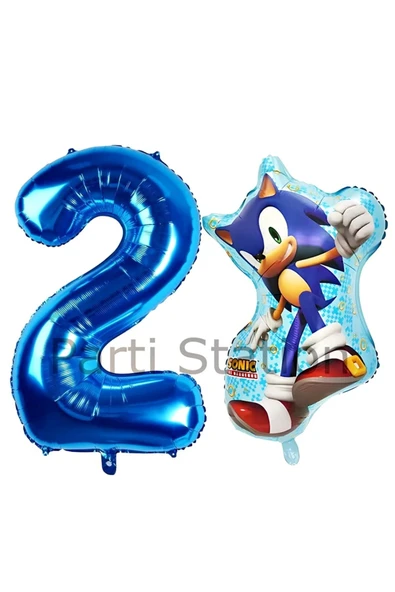 Tilki Sonic ve Lacivert Rakam Balon 2 Yaş Balon Set Tilki Sonic Konsept Doğum Günü Balon Set