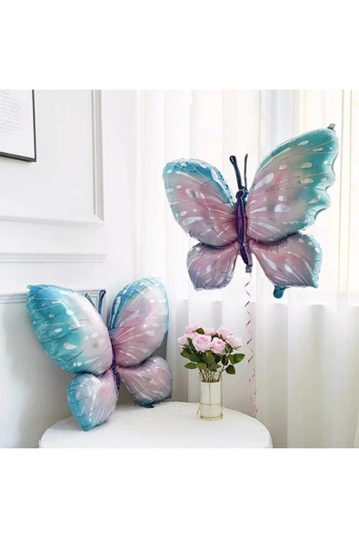 Mavi Pembe  Kelebek 7 Yaş Mor Rakam Balon Set Kelebek Konsept Doğum Günü Balon Set - Resim 4