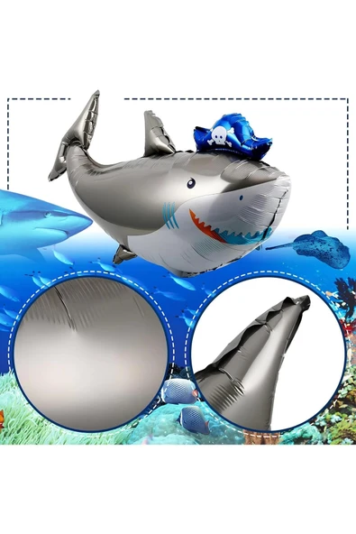 Korsan Köpek Balığı Balon Set Korsan Shark Konsept Doğum Günü Folyo Balon Set - Resim 6