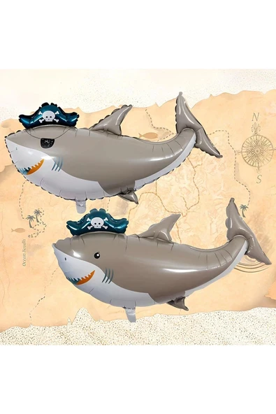 Korsan Köpek Balığı Konsept Balon Set Korsan Shark Konsept Doğum Günü Folyo Balon Set - Resim 3