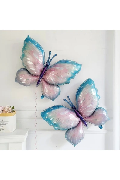 Pembe Mavi Kelebek 3 Yaş Balon Set Kelebek Konsept Doğum Günü Balon Balon Set - 3
