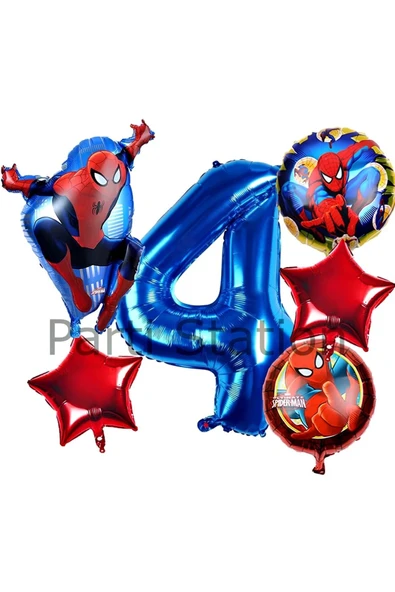 Spiderman Örümcek Adam 4 Yaş Doğum Günü Balon Set Spiderman Konsept Doğum Günü Balon Set