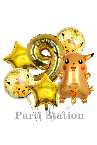Pokemon Pikaçu Konsept 9 Yaş Doğum Günü Balon Set Pokemon Pikachu Folyo Balon Set