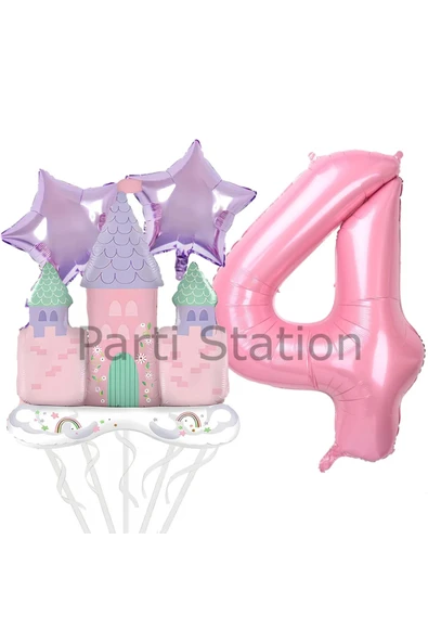 Prenses Konsept 4 Yaş Pembe Renk Rakam Balon Set Prenses Evi Şato Balon Konsept Doğum Günü Balon Set ürün görseli