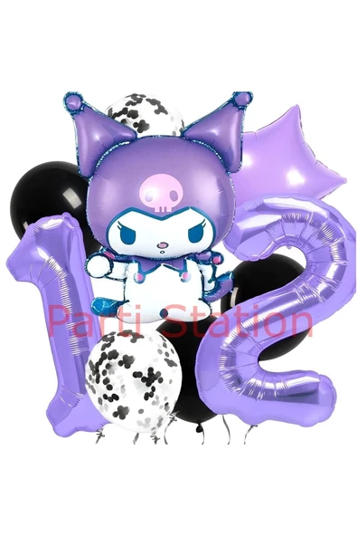 Kuromi 12 Yaş Balon Set Yıldız Balon Anime Sanrio Hello Kitty Kuromi Konsept Doğum Günü Balon Set