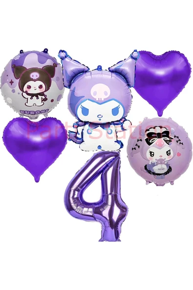 Kuromi 4 Yaş Balon Set Anime Sanrio MyMelody Cinnamonroll Hello Kitty Kuromi Konsept Doğum Günü Set