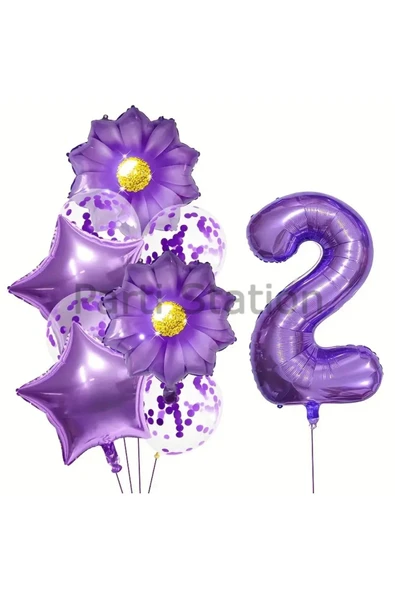 Mor Papatya 2 Yaş Balon Set Mor Papatya Konsept Doğum Günü Balon Set