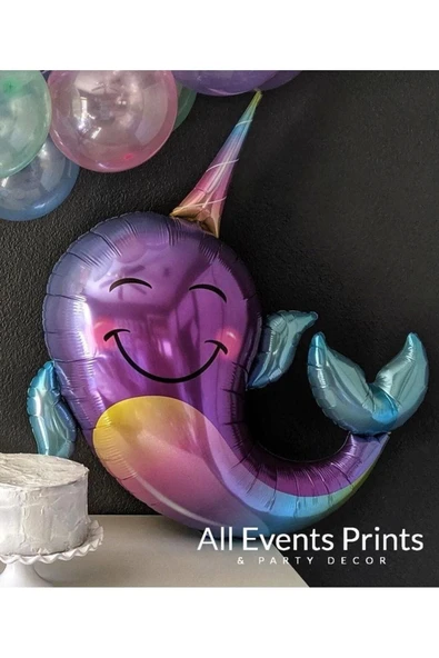 Unicorn Balina Balon 6 Yaş Set Okyanus Konsept Unicorn Yunus Balığı ve Renkli Rakam Balon Set - Resim 4