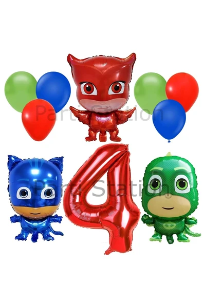 Pijamaskeliler 4 Yaş Kırmızı Rakam Balon Set Pjmasks Konsept Balon Set Pijamaskeli Doğum Günü Set ürün görseli