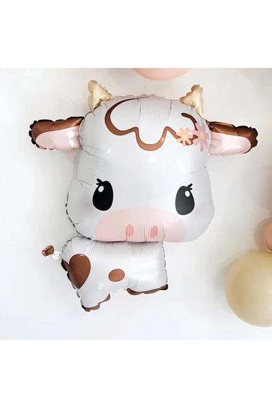 Safari Konsept Sevimli İnek ve Pembe Rakam Balon 7 Yaş Set Safari İnek Konsept Doğum Günü Balon Set - Resim 2