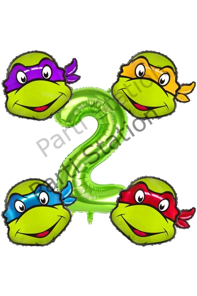 Ninja Kaplumbağalar 2 Yaş Yeşil Balon Set Ninja Turtles Konsept Doğum Günü Balon Set Mbappe Balon