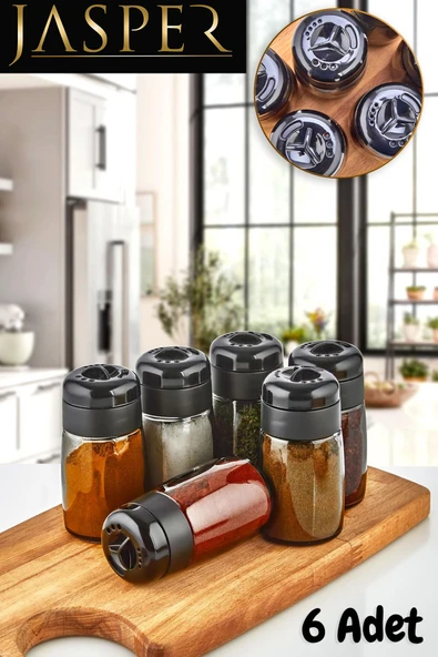 Jasper JPR-00101 245 ML Black 6 Adet Cam Kavanoz Tuzluk Biberlik Baharatlık Seti Baharat Takımı