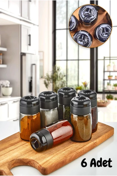 Jasper JPR-00101 245 ML Black 6 Adet Cam Kavanoz Tuzluk Biberlik Baharatlık Seti Baharat Takımı - 3