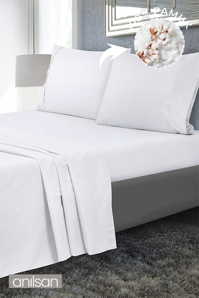 Düz Beyaz Tek/Çift kişilik Lastiksiz Çarşaf ve Yastık Kılıfı Seti,63tel - 5