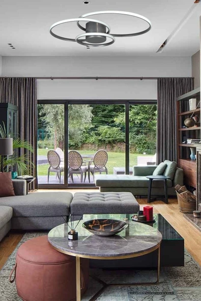 LEGACY Sole Modern Tasarım Gri Renk Salon - Mutfak - Hol Beyaz Led 3 Lü Avize ürün görseli