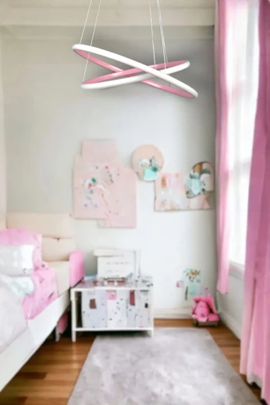 LEGACY Rings Modern Tasarım Pembe Renk - Yatak Odası - Salon -Çocuk Odası - Mutfak Beyaz Led 2 Li Avize - 3