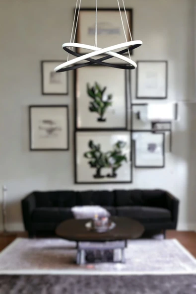 LEGACY Rings Modern Tasarım Siyah Renk - Yatak Odası - Salon - Çocuk Odası - Mutfak Beyaz Led 2 Li Avize - 3