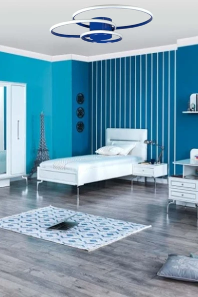 LEGACY Sole Modern Tasarım Mavi Renk Salon - Mutfak - Çocuk Odası Beyaz Led 3 Lü Avize