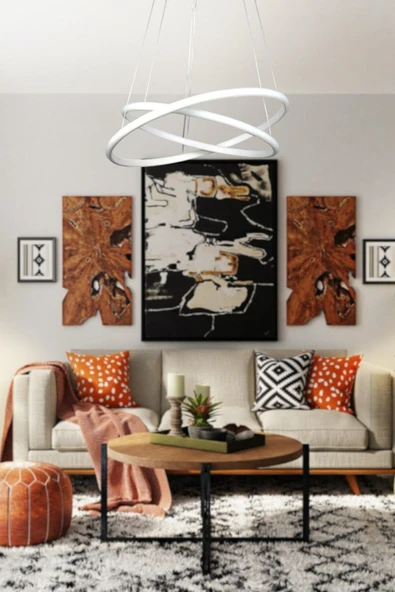 LEGACY Rings Modern Tasarım Beyaz Renk - Yatak Odası - Salon - Çocuk Odası - Mutfak Beyaz Led 2 Li Avize - 3