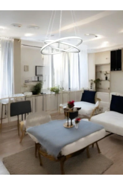 LEGACY Rings Modern Tasarım Beyaz Renk - Yatak Odası - Salon - Çocuk Odası - Mutfak Beyaz Led 2 Li Avize - 4