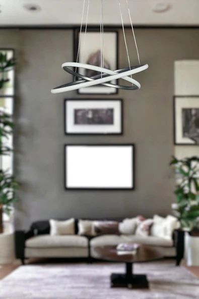 LEGACY Rings Modern Tasarım Gri Renk - Yatak Odası - Salon - Çocuk Odası - Mutfak Beyaz Led 2 Li Avize - 3