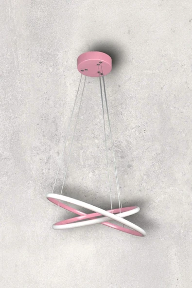 LEGACY Rings Modern Tasarım Pembe Renk - Yatak Odası - Salon -Çocuk Odası - Mutfak Beyaz Led 2 Li Avize - 4