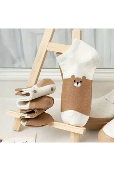 Garanti Çorap  5 li Kadın Patik Çoraplar Sevimli Ayıcık Bilek Boy - Resim 2