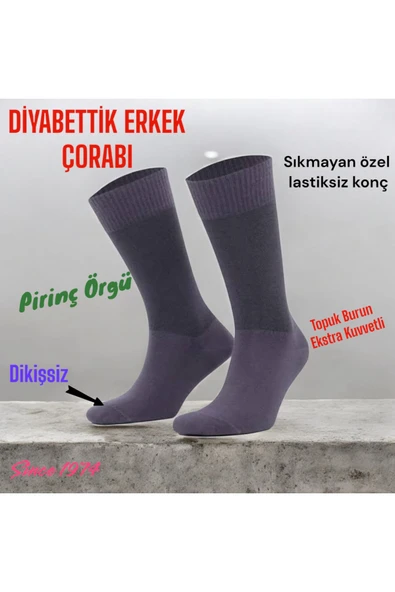 Asçelik  3 lü Diyabetik Erkek Çorap Asörti Renk - Resim 4