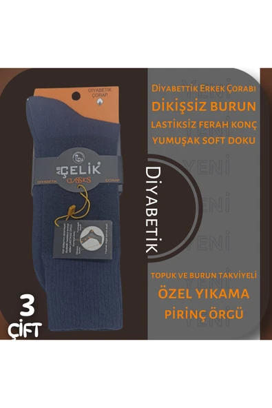 Asçelik  3 lü Diyabetik Erkek Çorap Asörti Renk - Resim 2