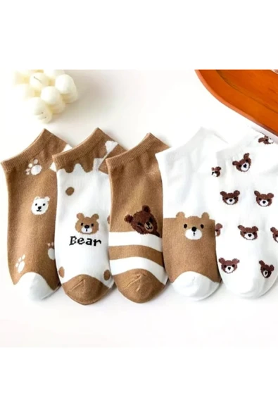 Garanti Çorap  5 li Kadın Patik Çoraplar Sevimli Ayıcık Bilek Boy - Resim 4